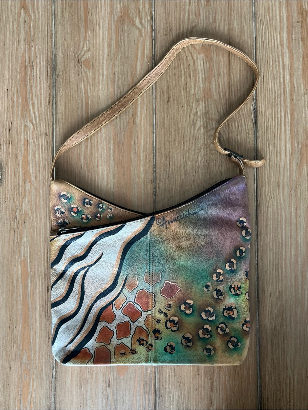 Anuschka Hand-Painted Multicolor Leather Shoulder Bag